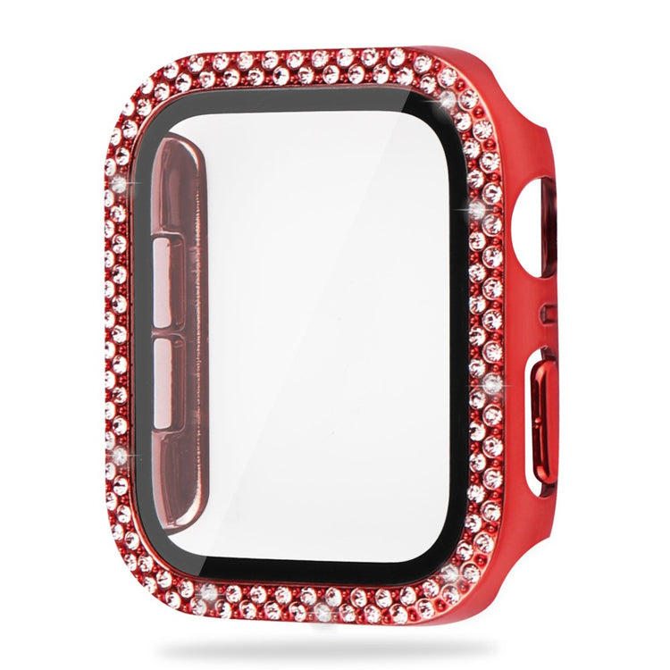Godt Apple Watch Series 8 (41mm) / Apple Watch Series 7 41mm Cover med Skærmbeskytter i Plastik, Rhinsten og Hærdet Glas - Rød#serie_4