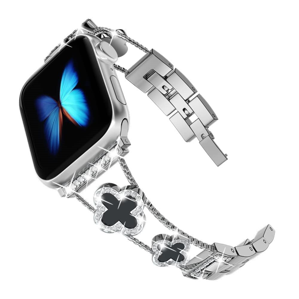 Sejt Metal Og Rhinsten Universal Rem passer til Apple Smartwatch - Sølv#serie_1