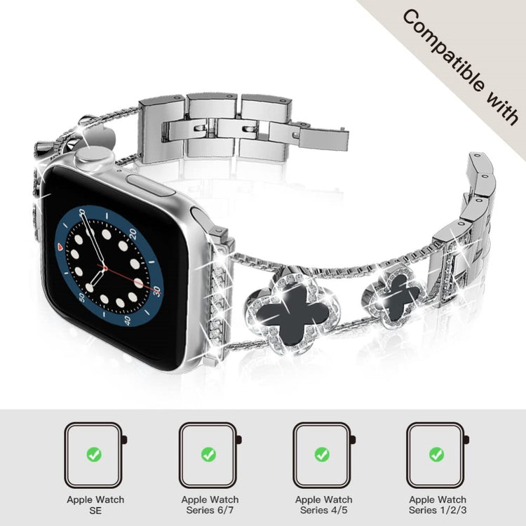 Sejt Metal Og Rhinsten Universal Rem passer til Apple Smartwatch - Sølv#serie_1