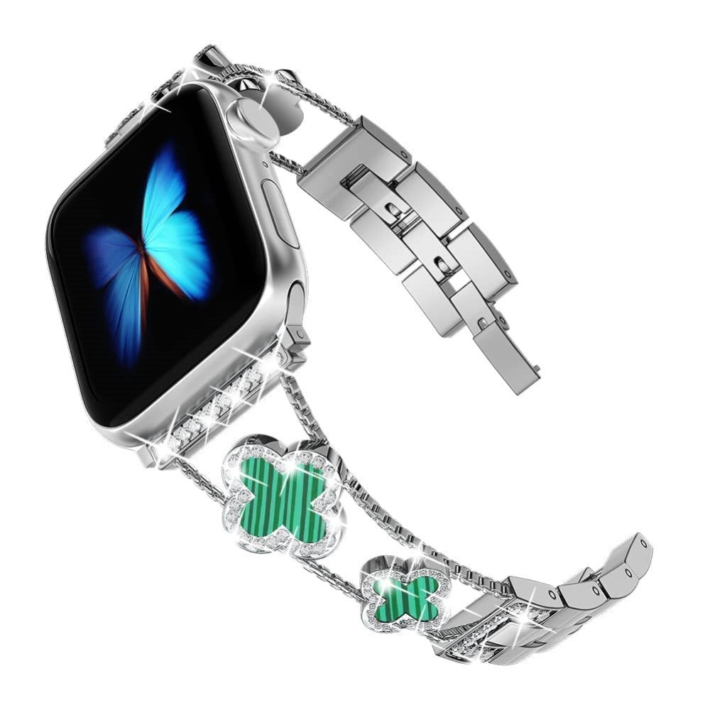 Sejt Metal Og Rhinsten Universal Rem passer til Apple Smartwatch - Grøn#serie_4