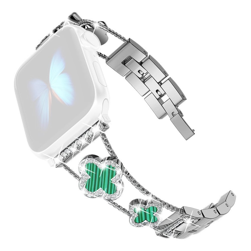 Sejt Metal Og Rhinsten Universal Rem passer til Apple Smartwatch - Grøn#serie_4