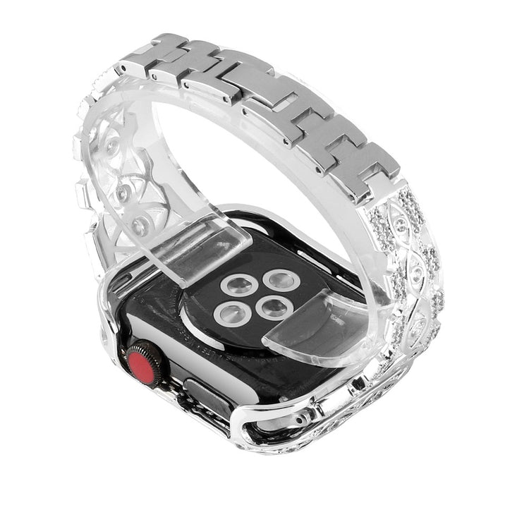 Super Pænt Metal Og Rhinsten Universal Rem passer til Apple Smartwatch - Sølv#serie_3