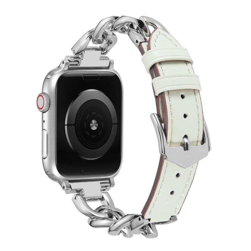 Fint Metal Og Kunstlæder Universal Rem passer til Apple Smartwatch - Sølv#serie_3