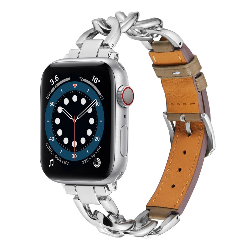 Fint Metal Og Kunstlæder Universal Rem passer til Apple Smartwatch - Sølv#serie_6