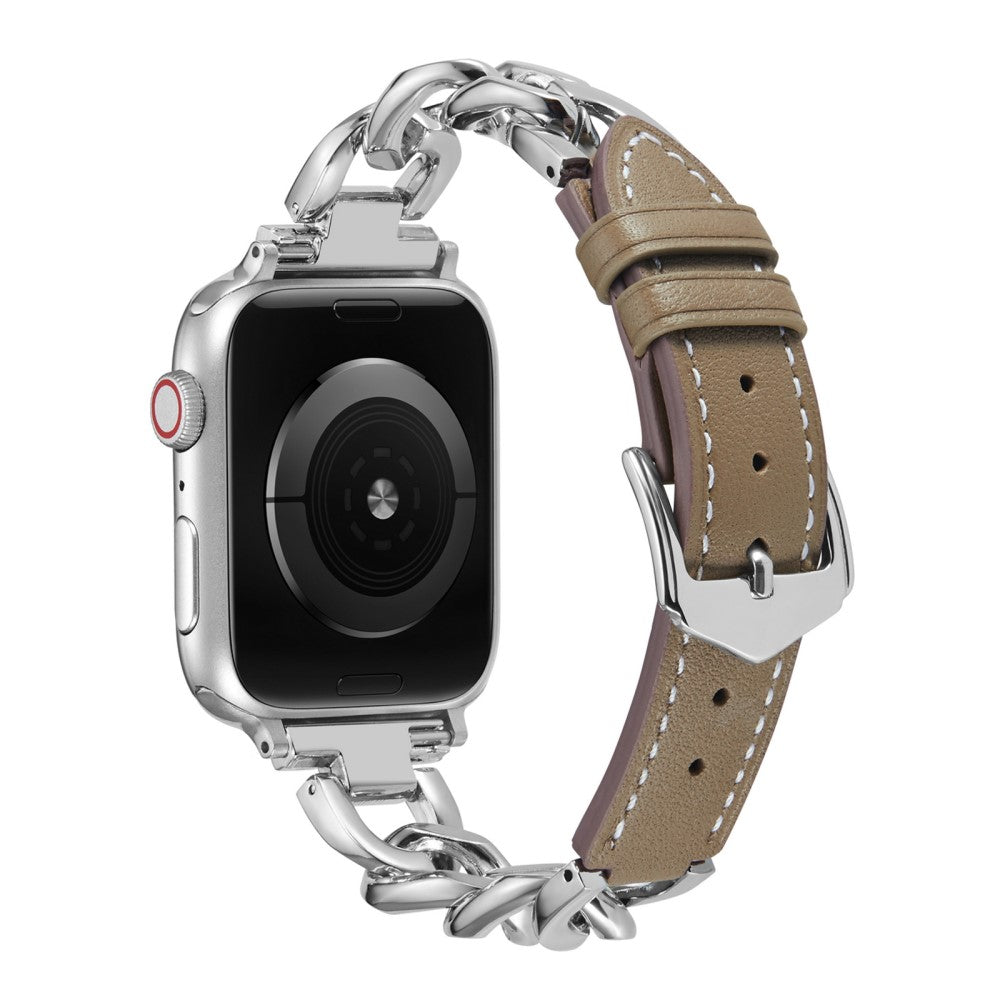 Fint Metal Og Kunstlæder Universal Rem passer til Apple Smartwatch - Sølv#serie_6