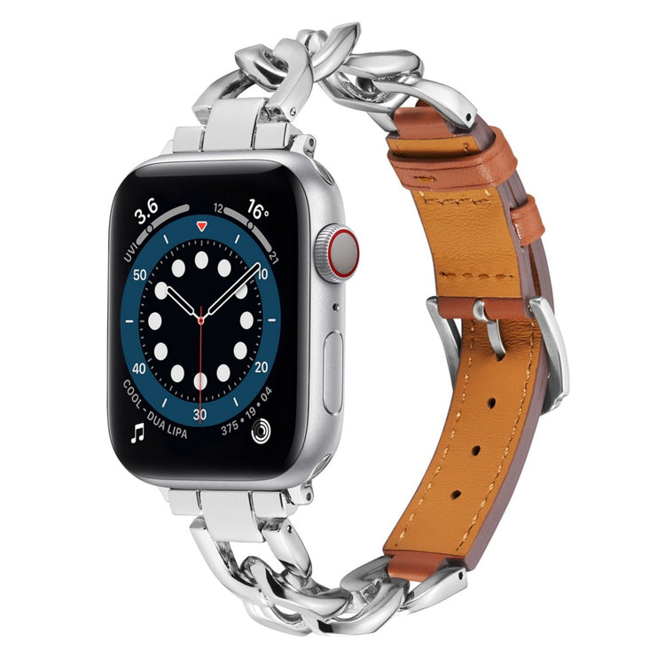Fint Metal Og Kunstlæder Universal Rem passer til Apple Smartwatch - Sølv#serie_7