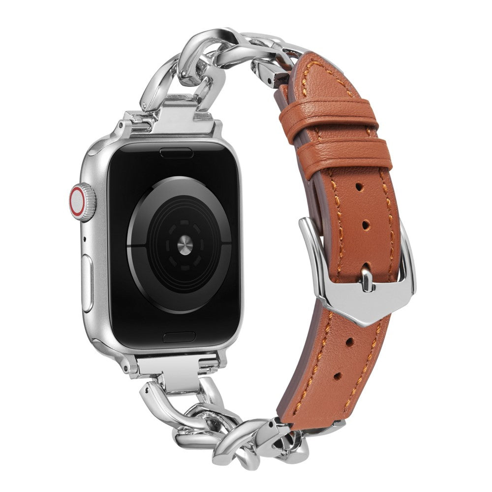 Fint Metal Og Kunstlæder Universal Rem passer til Apple Smartwatch - Sølv#serie_7