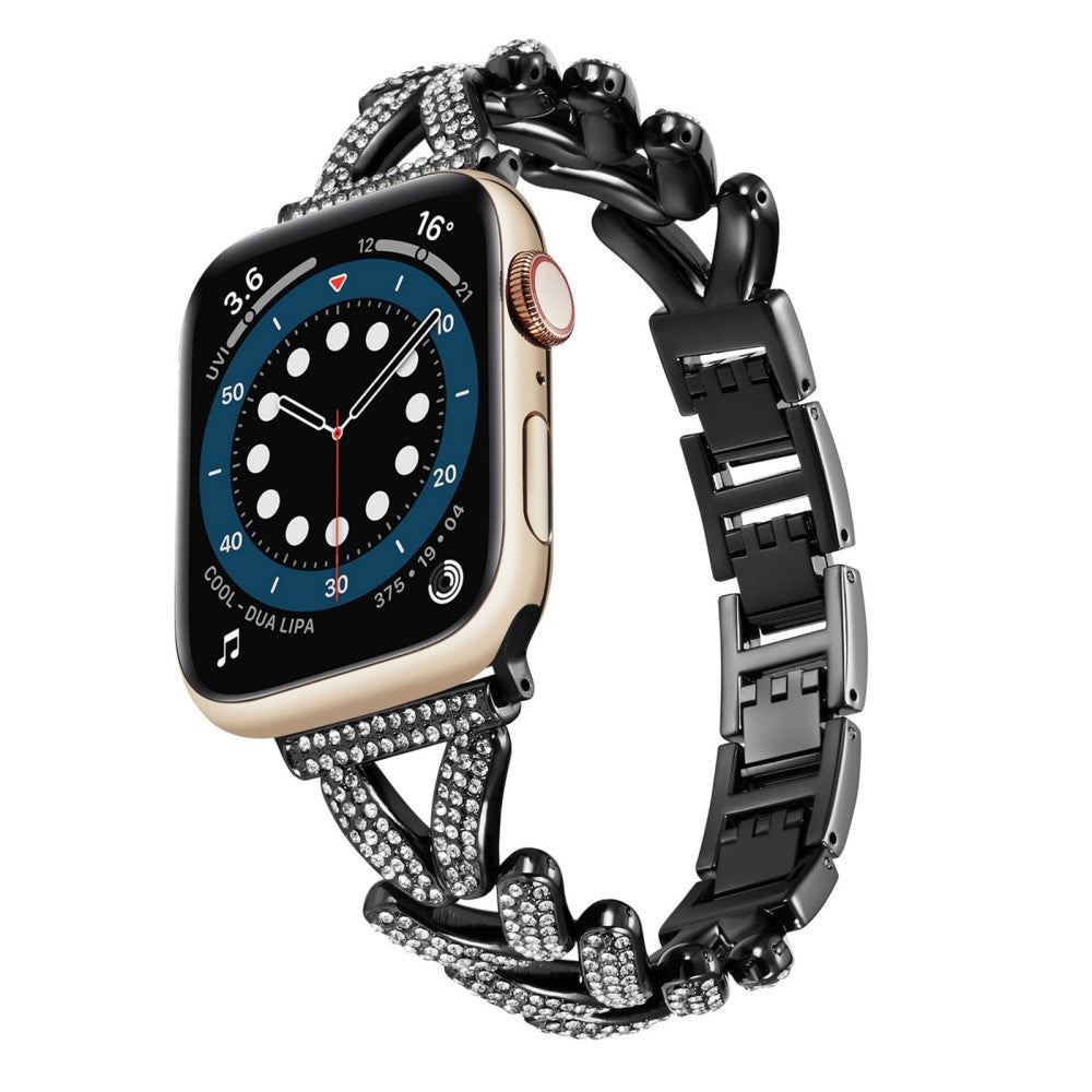 Vildt Fed Metal Og Rhinsten Universal Rem passer til Apple Smartwatch - Sort#serie_1