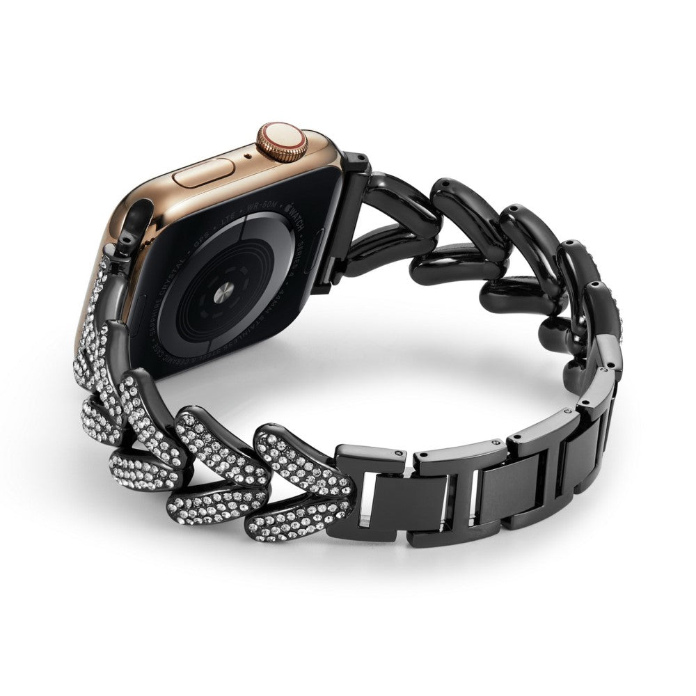 Vildt Fed Metal Og Rhinsten Universal Rem passer til Apple Smartwatch - Sort#serie_1