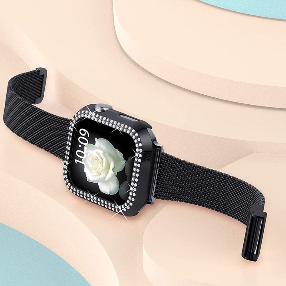  Apple Watch Series 8 (45mm) / Apple Watch Series 7 45mm Metal, Plastik og Rhinsten Rem - Sort#serie_1