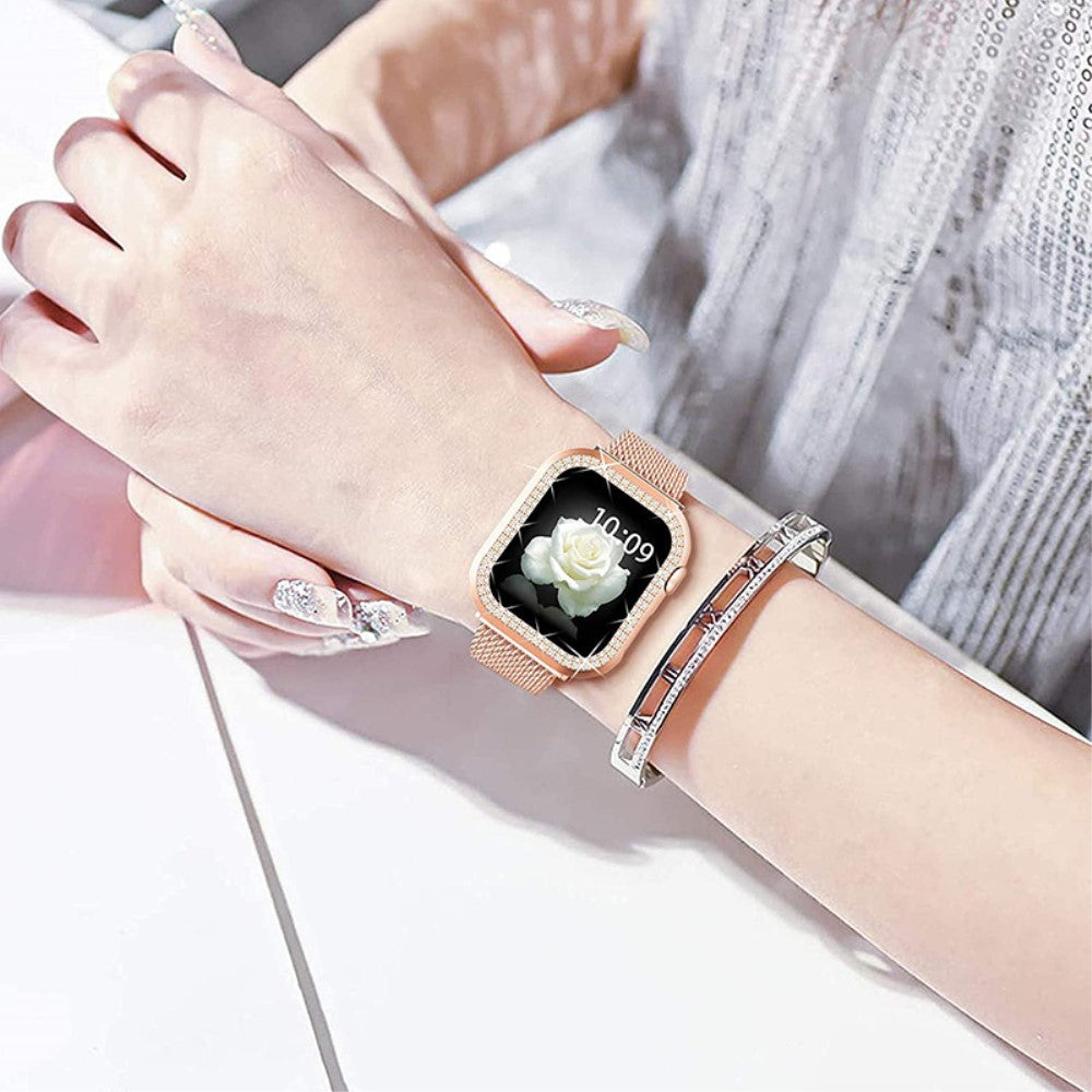  Apple Watch Series 8 (45mm) / Apple Watch Series 7 45mm Metal, Plastik og Rhinsten Rem - Pink#serie_2