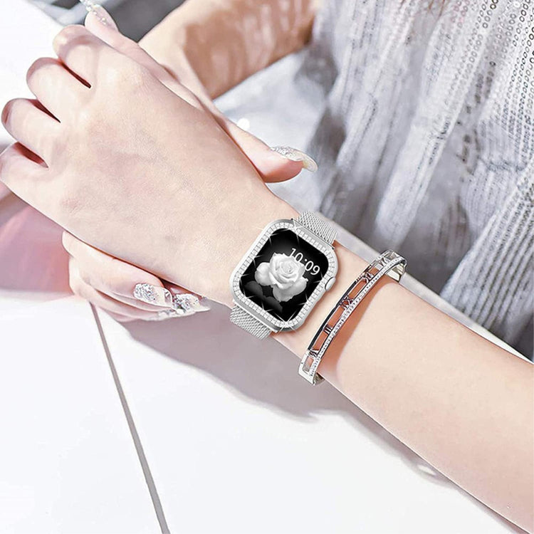 Apple Watch Series 8 (45mm) / Apple Watch Series 7 45mm Metal, Plastik og Rhinsten Rem - Sølv#serie_3