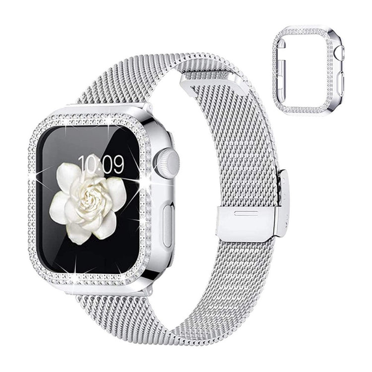  Apple Watch Series 8 (45mm) / Apple Watch Series 7 45mm Metal, Plastik og Rhinsten Rem - Sølv#serie_3