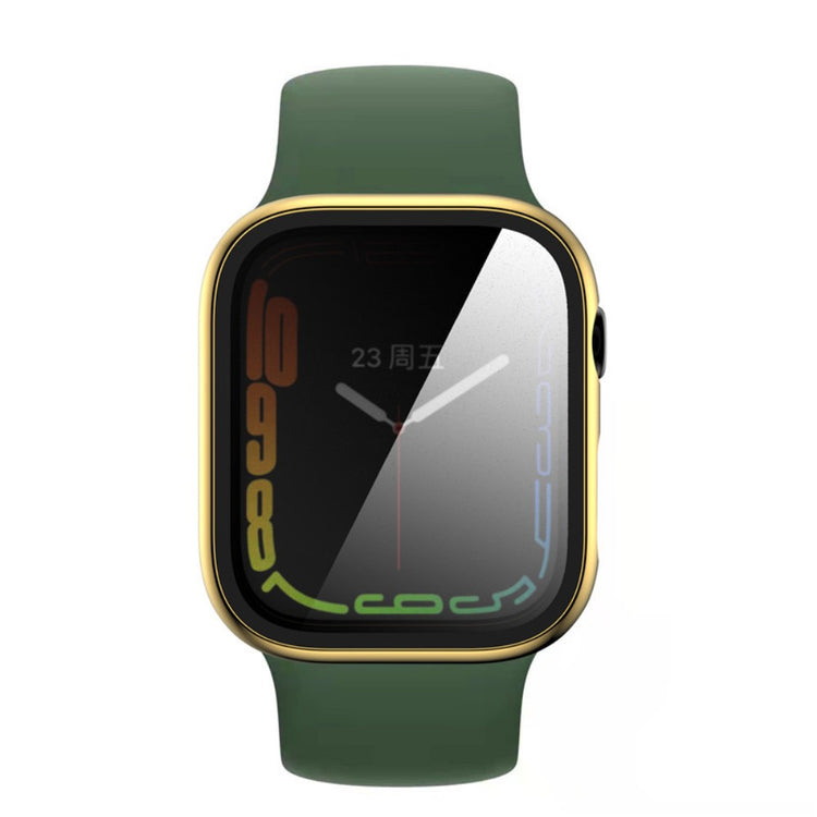 Rigtigt Fint Apple Watch Series 8 (45mm) / Apple Watch Series 7 45mm Cover med Skærmbeskytter i Plastik og Hærdet Glas - Guld#serie_2