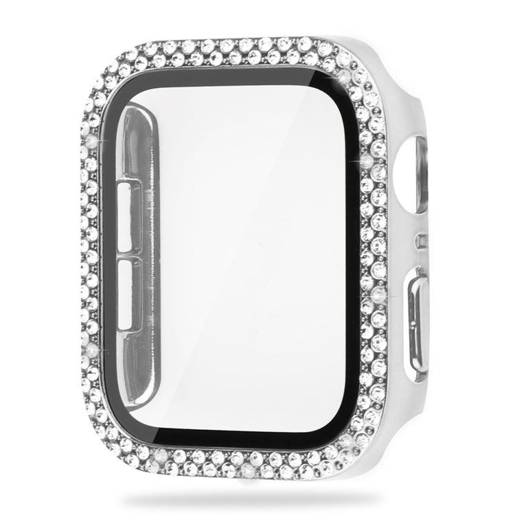 Super Fint Apple Watch Series 8 (45mm) / Apple Watch Series 7 45mm Cover med Skærmbeskytter i Plastik, Rhinsten og Hærdet Glas - Sølv#serie_3