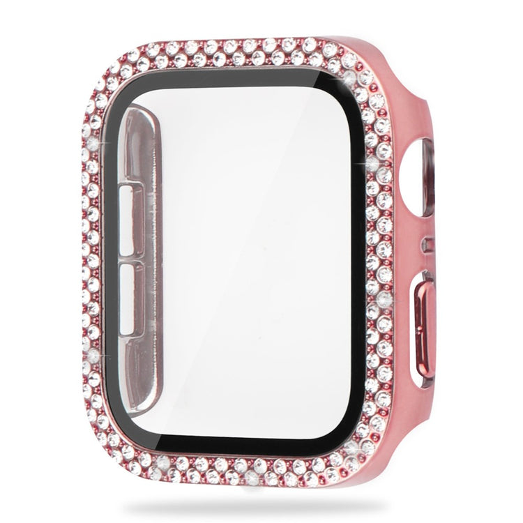 Super Fint Apple Watch Series 8 (45mm) / Apple Watch Series 7 45mm Cover med Skærmbeskytter i Plastik, Rhinsten og Hærdet Glas - Pink#serie_5