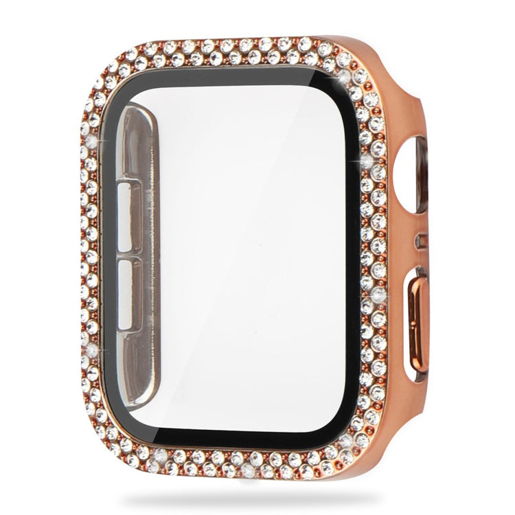 Super Fint Apple Watch Series 8 (45mm) / Apple Watch Series 7 45mm Cover med Skærmbeskytter i Plastik, Rhinsten og Hærdet Glas - Pink#serie_6