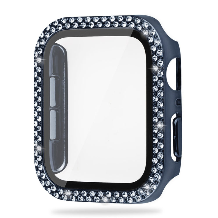 Super Fint Apple Watch Series 8 (45mm) / Apple Watch Series 7 45mm Cover med Skærmbeskytter i Plastik, Rhinsten og Hærdet Glas - Blå#serie_8