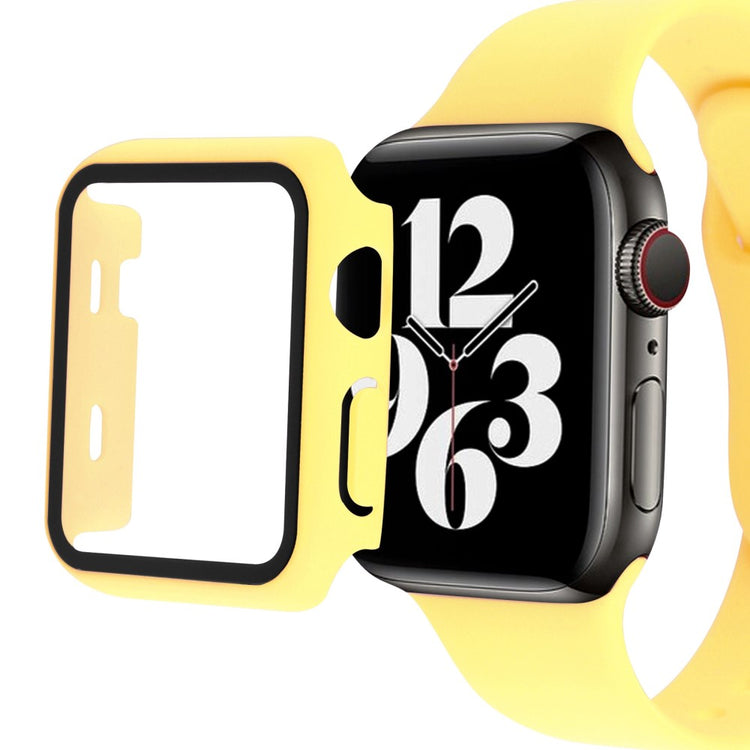 Vildt Fint Apple Watch Series 8 (45mm) / Apple Watch Series 7 45mm Cover med Skærmbeskytter i Plastik og Hærdet Glas - Gul#serie_12