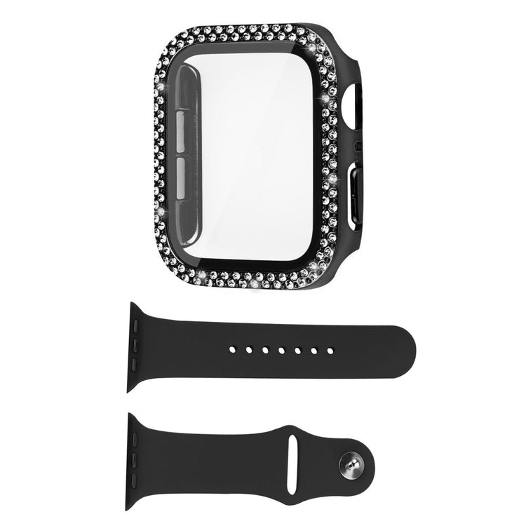 Apple Watch Series 8 (45mm) / Apple Watch Series 7 45mm Plastik Cover med Rem og Hærdet Glas - Sort#serie_1