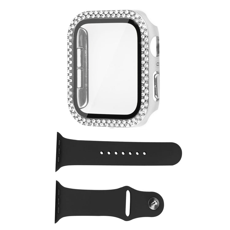 Apple Watch Series 8 (45mm) / Apple Watch Series 7 45mm Plastik Cover med Rem og Hærdet Glas - Sølv#serie_3