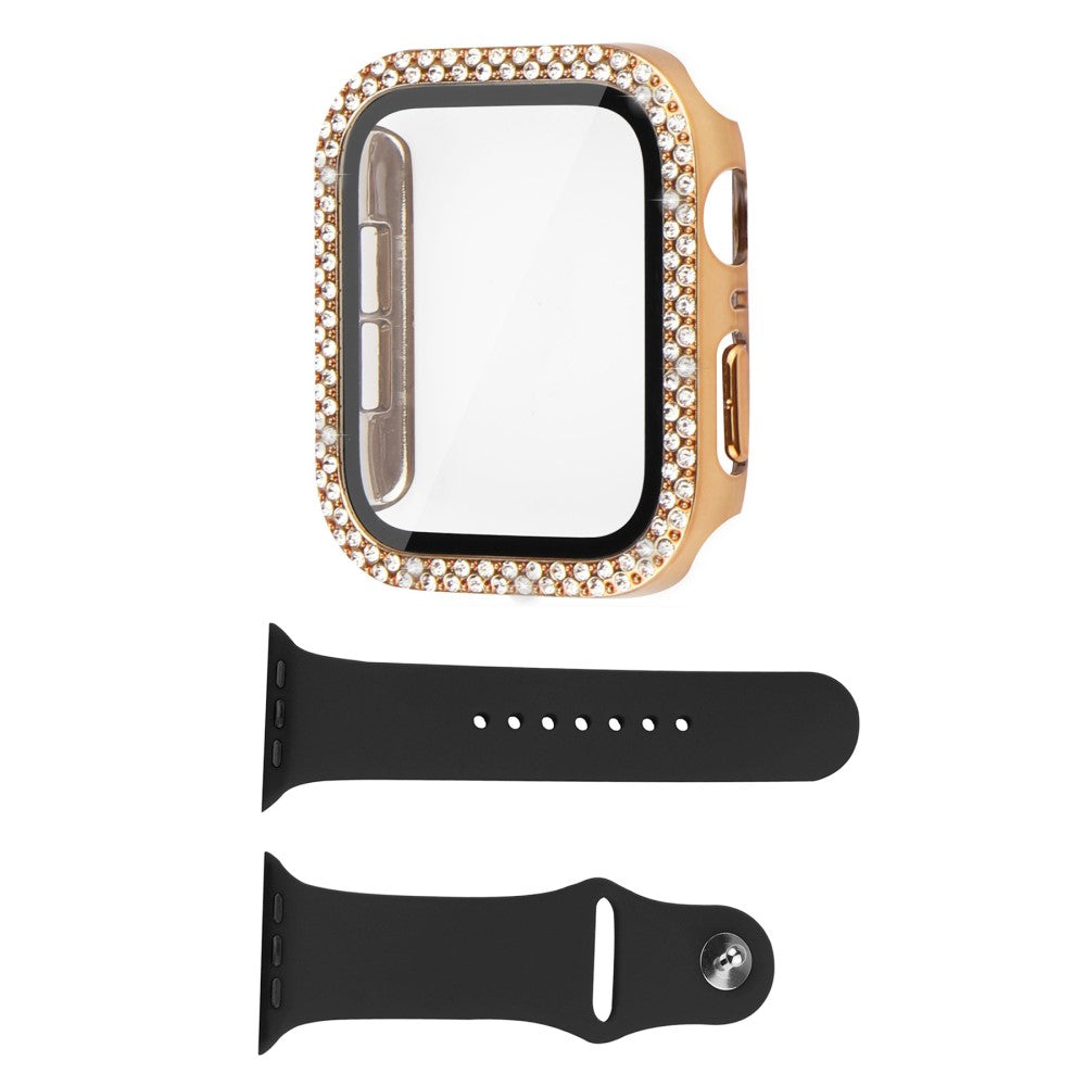 Apple Watch Series 8 (45mm) / Apple Watch Series 7 45mm Plastik Cover med Rem og Hærdet Glas - Guld#serie_7
