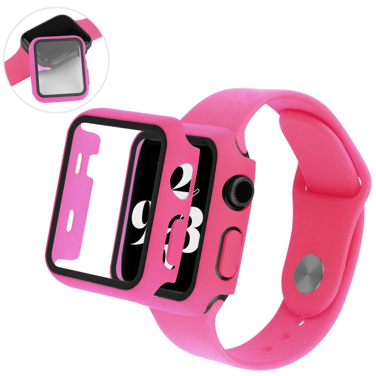 Apple Watch Series 8 (45mm) / Apple Watch Series 7 45mm Plastik Rem med Cover og Hærdet Glas - Pink#serie_14