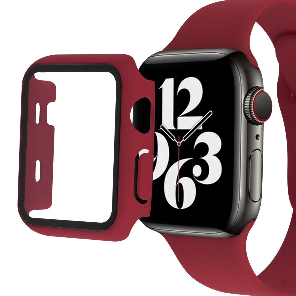 Apple Watch Series 8 (45mm) / Apple Watch Series 7 45mm Plastik Rem med Cover og Hærdet Glas - Rød#serie_3
