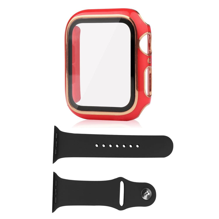 Apple Watch Series 8 (45mm) / Apple Watch Series 7 45mm Plastik Cover med Cover og Hærdet Glas - Rød#serie_7
