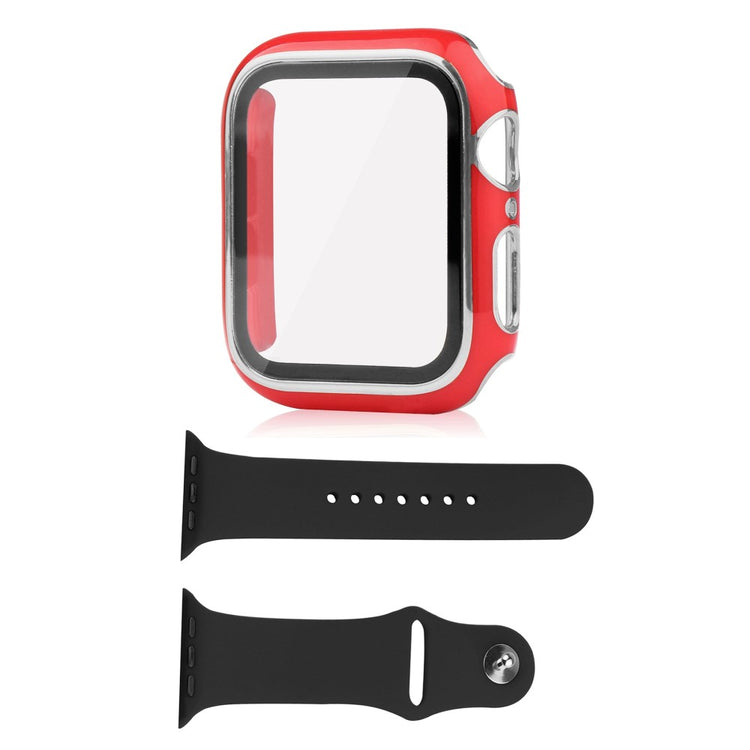 Apple Watch Series 8 (45mm) / Apple Watch Series 7 45mm Plastik Cover med Cover og Hærdet Glas - Rød#serie_8