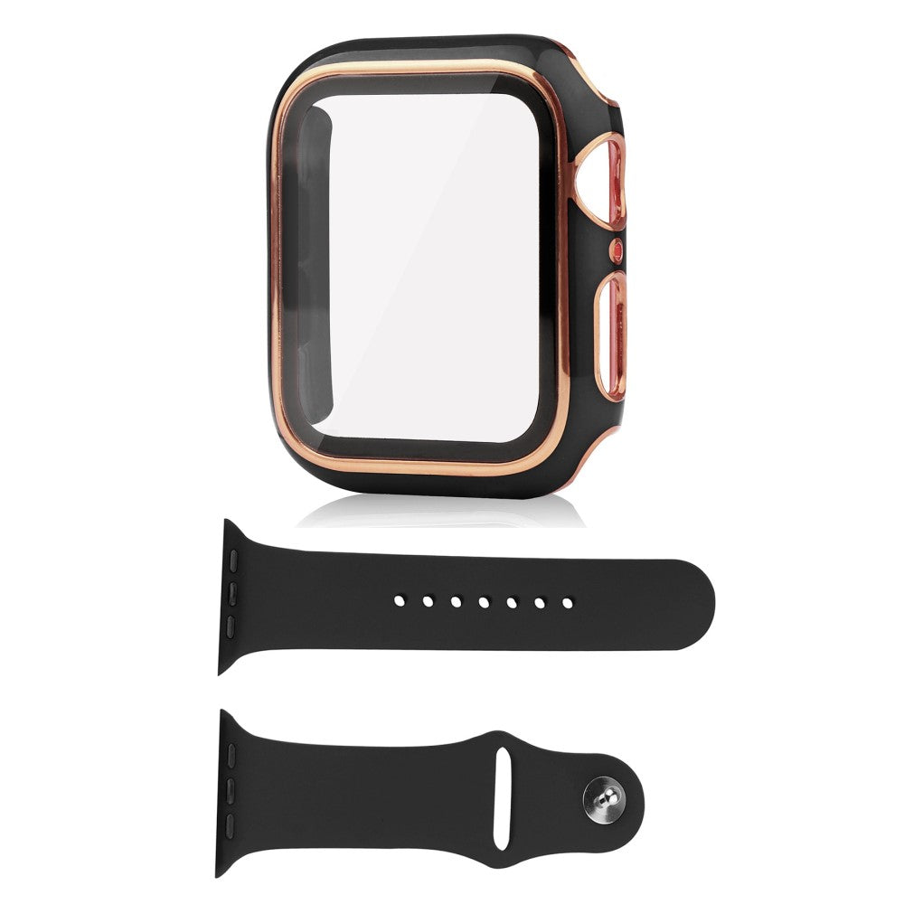 Apple Watch Series 8 (45mm) / Apple Watch Series 7 45mm Plastik Cover med Cover og Hærdet Glas - Sort#serie_9