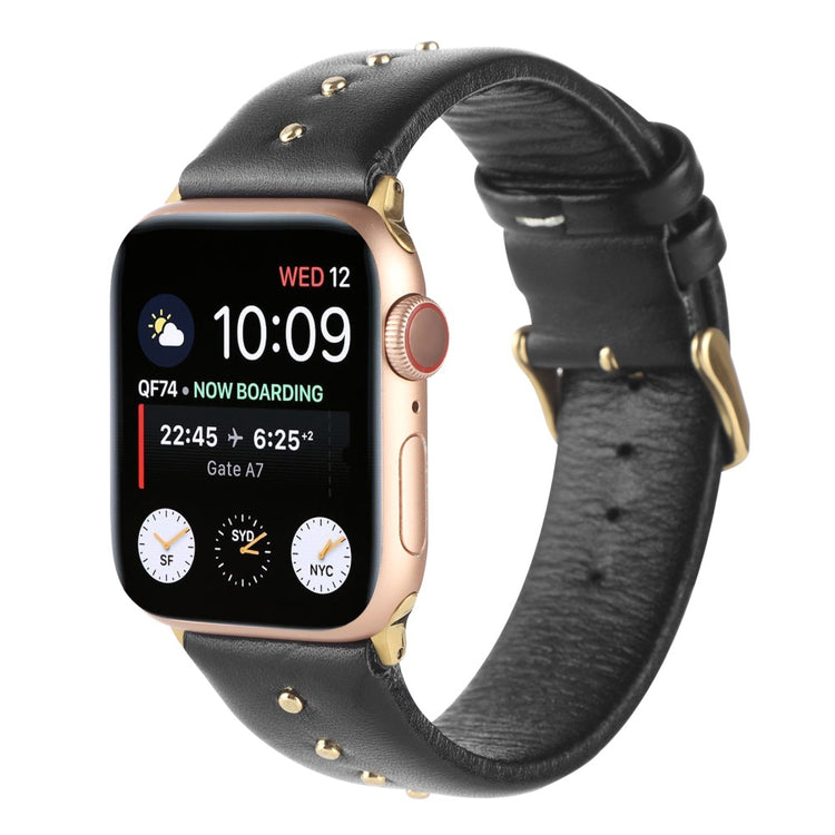 Super Sejt Ægte Læder Universal Rem passer til Apple Smartwatch - Sort#serie_3