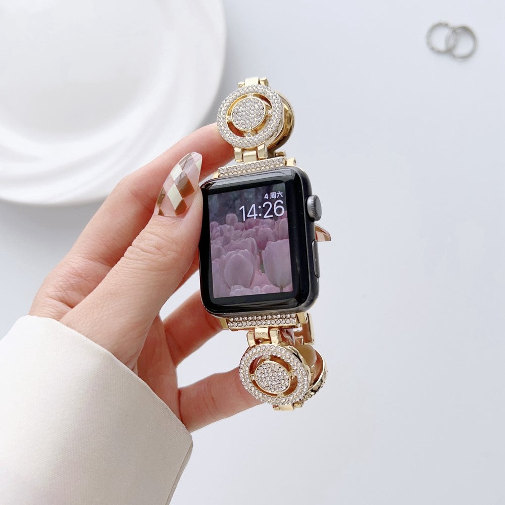 Klassisk Metal Og Rhinsten Universal Rem passer til Apple Smartwatch - Guld#serie_2