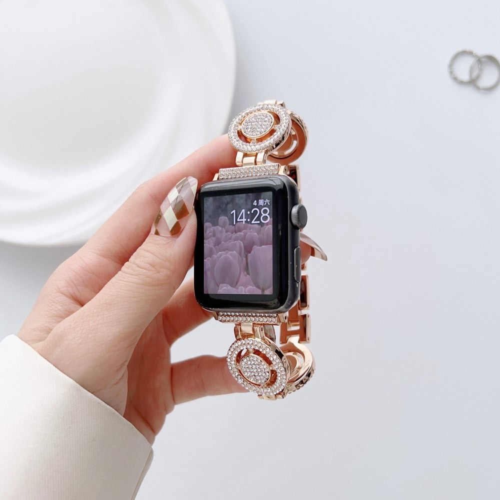 Klassisk Metal Og Rhinsten Universal Rem passer til Apple Smartwatch - Pink#serie_3