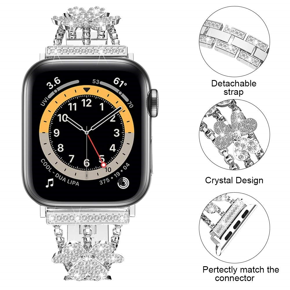 Mega Fint Metal Og Rhinsten Universal Rem passer til Apple Smartwatch - Sølv#serie_2