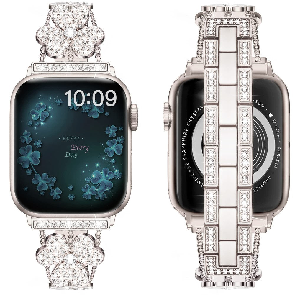 Mega Fint Metal Og Rhinsten Universal Rem passer til Apple Smartwatch - Hvid#serie_3