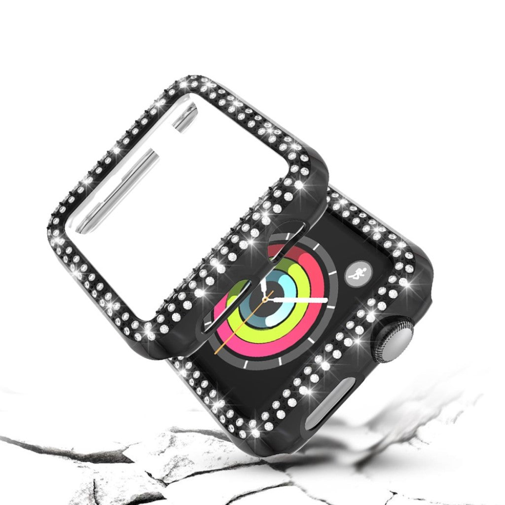Vildt Fed Apple Watch Series 1-3 42mm Plastik og Rhinsten Cover - Sort#serie_1