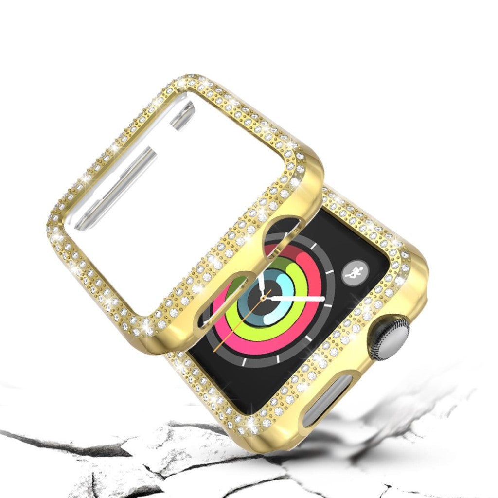 Vildt Fed Apple Watch Series 1-3 42mm Plastik og Rhinsten Cover - Guld#serie_5