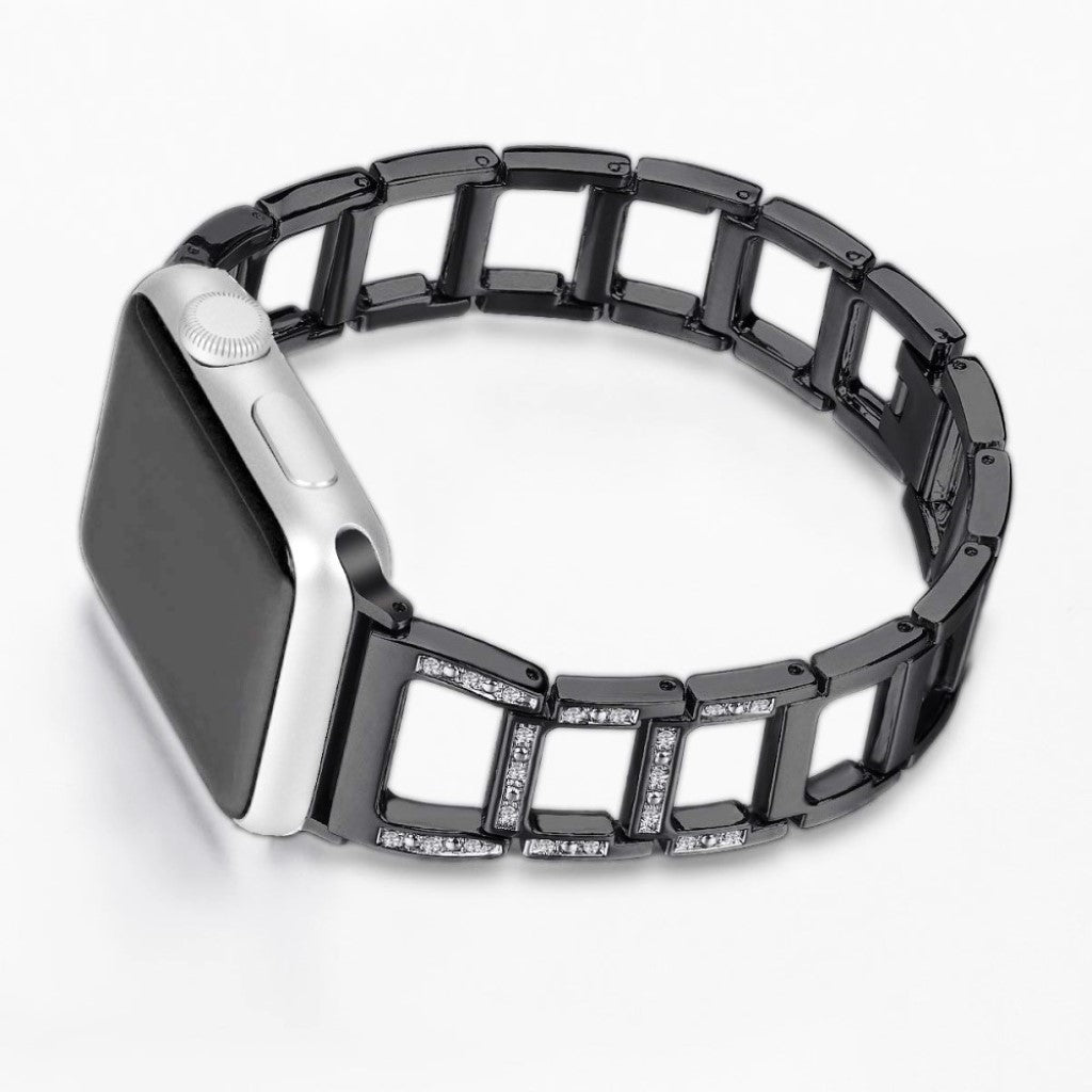 Mega fed Apple Watch Series 1-3 42mm Metal og Rhinsten Rem - Sort#serie_4