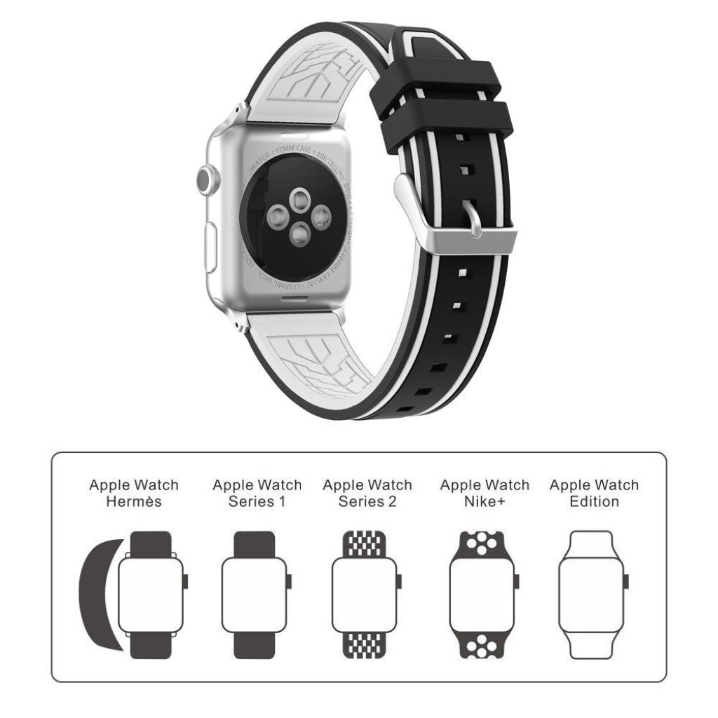 Meget hårdfør Apple Watch Series 1-3 42mm Silikone Rem - Hvid#serie_2