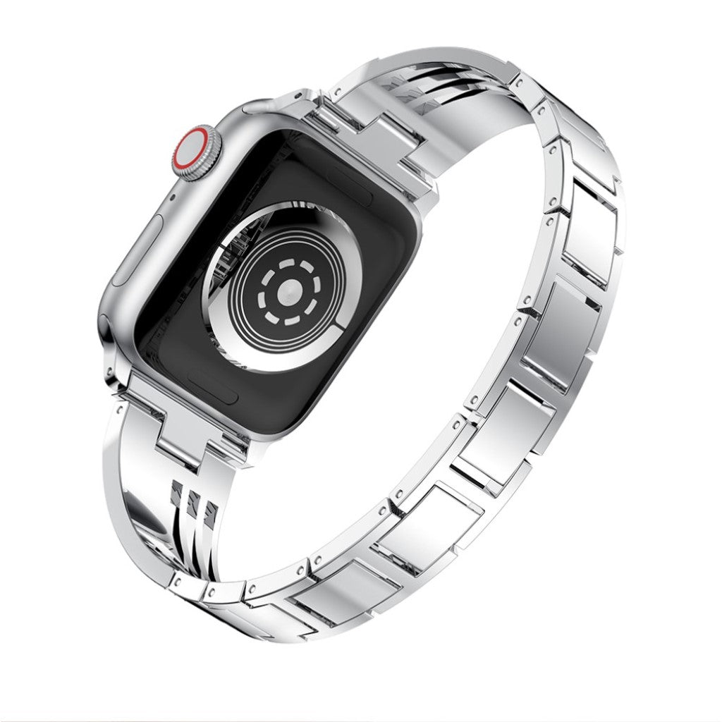 Slidstærk Apple Watch Series 1-3 42mm Metal og Rhinsten Rem - Sølv#serie_2