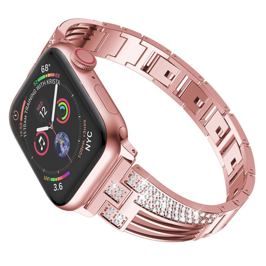 Slidstærk Apple Watch Series 1-3 42mm Metal og Rhinsten Rem - Pink#serie_3
