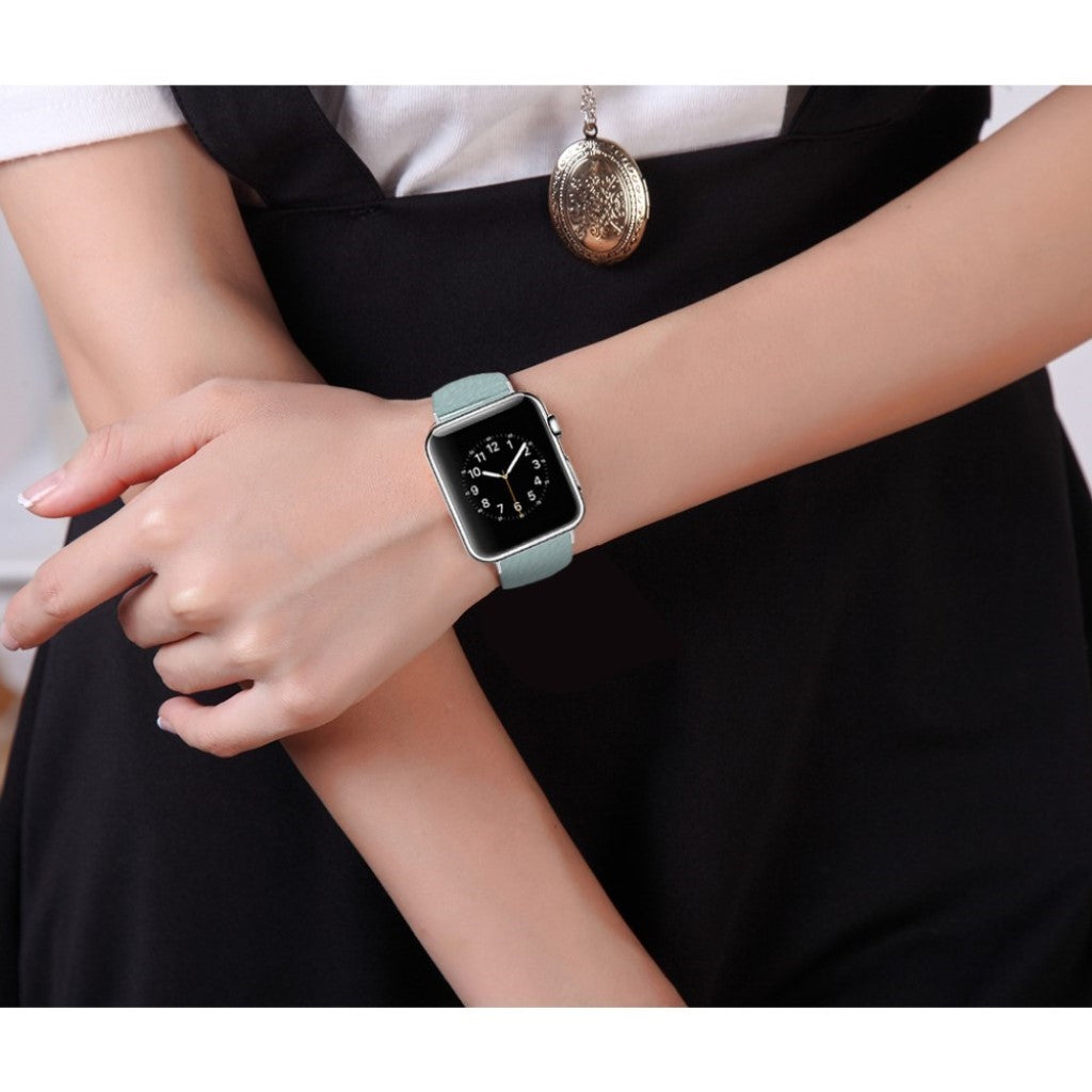 Rigtigt flot Apple Watch Series 1-3 42mm Ægte læder Rem - Grøn#serie_3