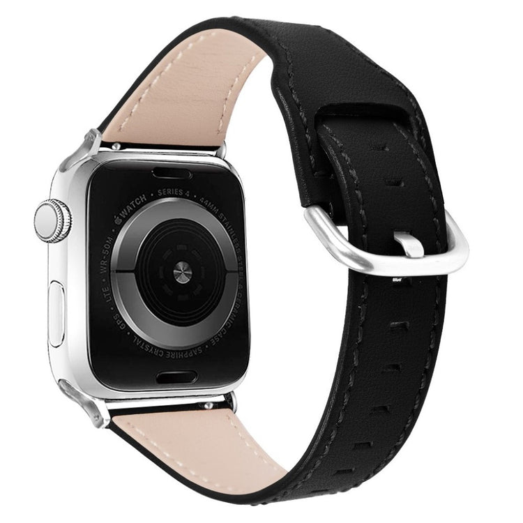 Mega slidstærk Apple Watch Series 1-3 42mm Ægte læder Rem - Sort#serie_1