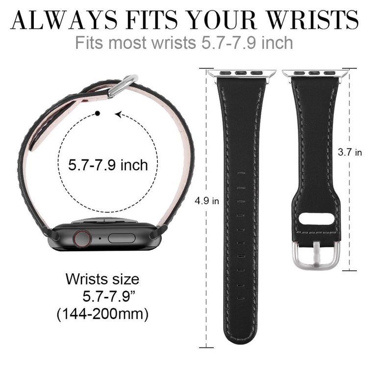 Mega slidstærk Apple Watch Series 1-3 42mm Ægte læder Rem - Sort#serie_1