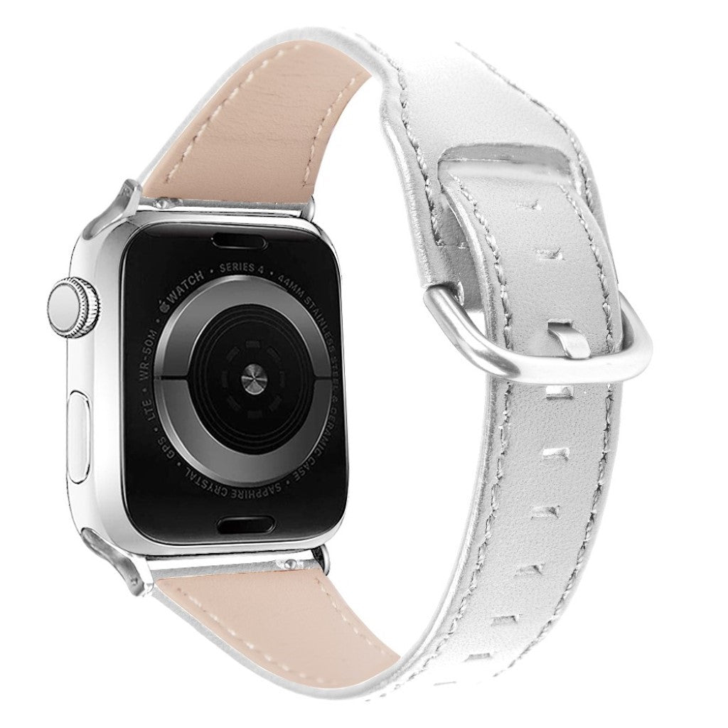 Mega slidstærk Apple Watch Series 1-3 42mm Ægte læder Rem - Hvid#serie_2