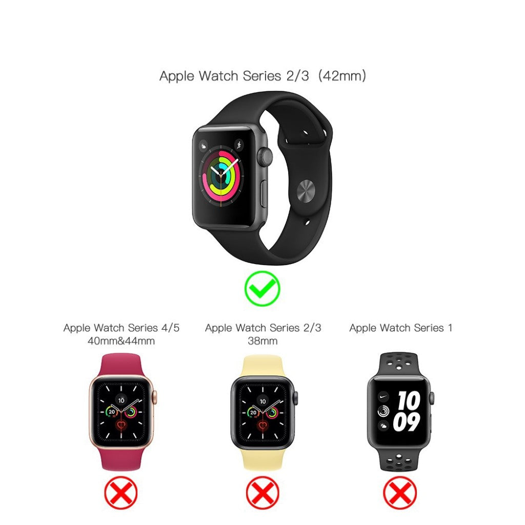 Meget flot Apple Watch Series 1-3 42mm Silikone Rem - Sort#serie_055