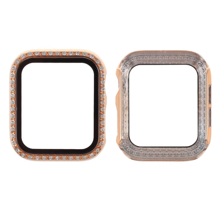 Meget Flot Apple Watch Series 1-3 42mm Cover med Skærmbeskytter i Rhinsten, Silikone og Hærdet Glas - Pink#serie_7