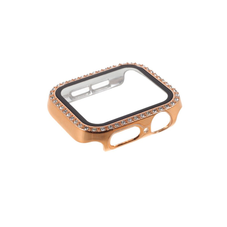 Meget Flot Apple Watch Series 1-3 42mm Cover med Skærmbeskytter i Rhinsten, Silikone og Hærdet Glas - Pink#serie_7
