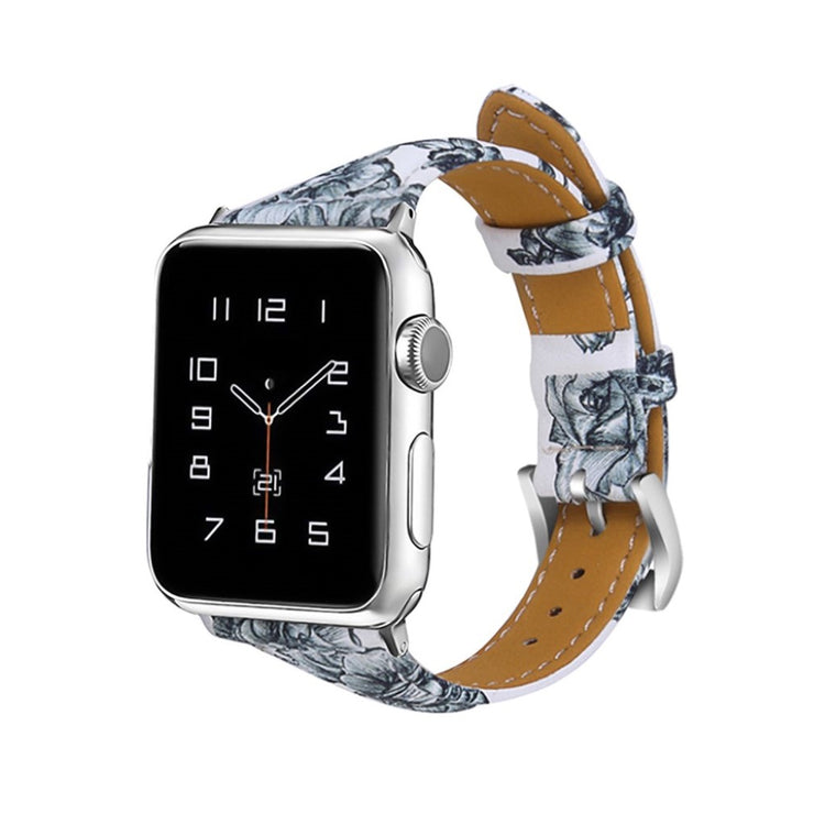 Meget slidstærk Apple Watch Series 1-3 38mm Ægte læder Rem - Sølv#serie_4